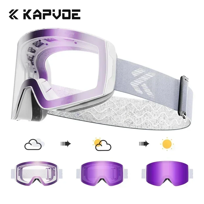 KAPVOE Photochromic Ski Goggles Double Layers Lens Anti-fog UV400 Ski Glasses Winter Sports Skiing Snowboard Men Women Snow