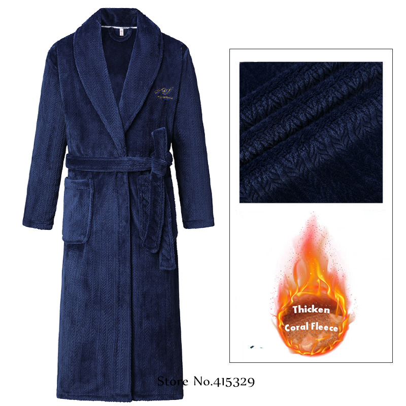 Bata tipo kimono de talla grande 3Xl 4Xl, ropa de casa de invierno para hombre, albornoz de lana Coral, batas de ducha, ropa de dormir gruesa y holgada