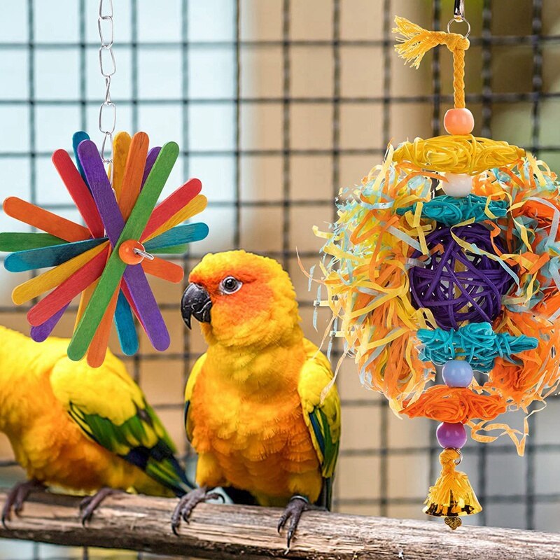 Paquete de 5 juguetes para masticar aves, triturador de forrajeo de loros, juguetes de forrajeo colgantes, perca, juguetes de loro para Bungee, juguete de pájaro