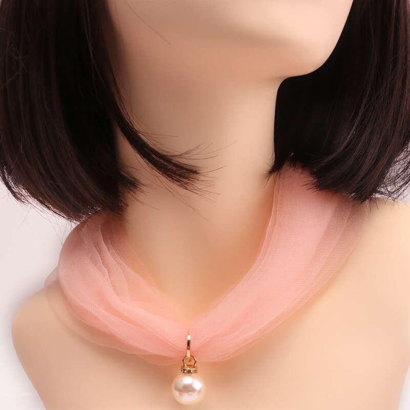 Kasure femmes mince Organza collier écharpe étroite longue cou foulards soie couleur bonbon Transparent en mousseline de soie bandeau ondulé cravate: 5
