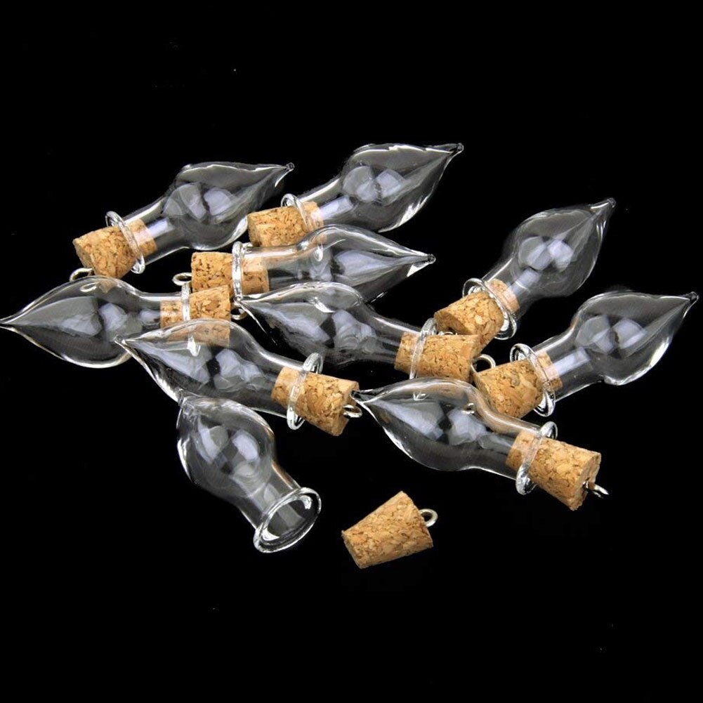 Garrafas de vidro claras mini frascos com cortiça que pendura o pacote das garrafas da nota do desejo de 10 (forma da gota) como mostrado