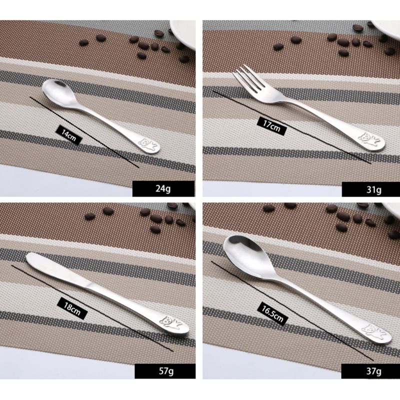 Utensílios de talhares, 4 pçs/set bebê colher de chá garfo de alimentação faca conjunto de aço inoxidável crianças aprendizagem de hábum