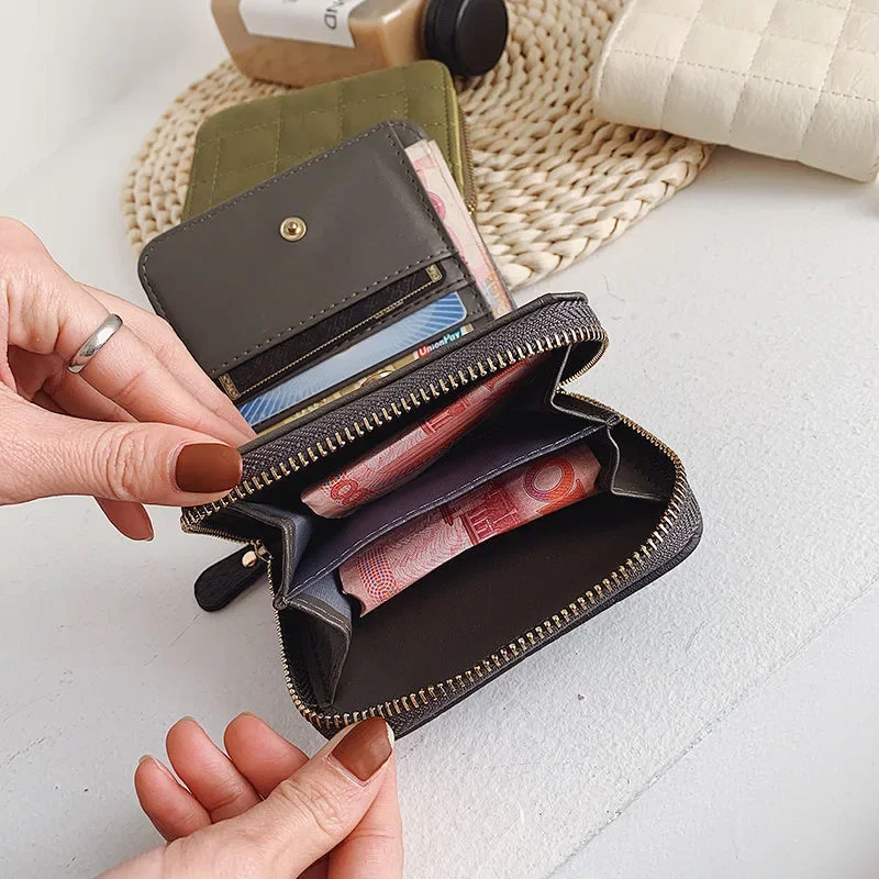 Women Short Wallets PU Leather Female Plaid Purses Nubuck Card Holder Wallet Student Small Zipper Woman Wallet Coin Purse