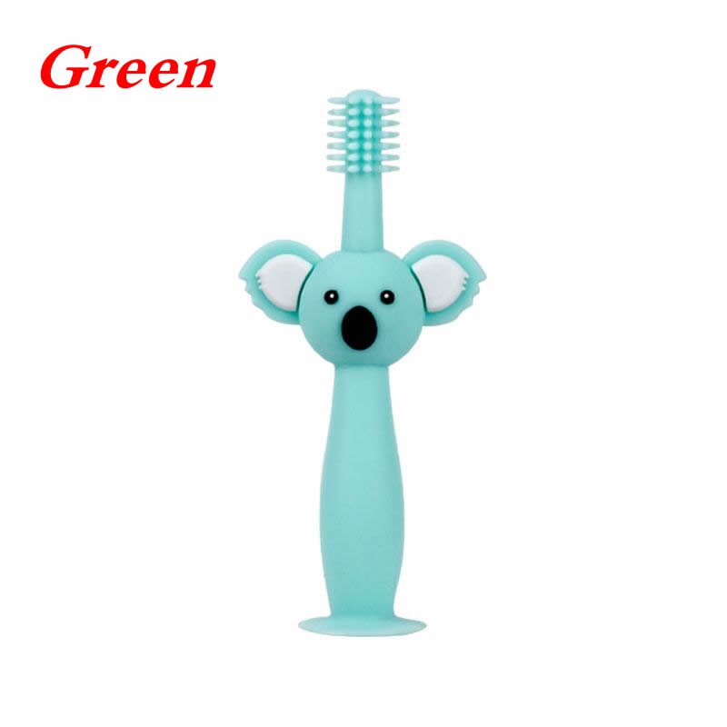 360°Baby Tandenborstel Koala Hoofd Handvat Kind Borstelen Tanden Training Veilig Zachte Gezonde Siliconen Peuter Oral Care 72XC: Green