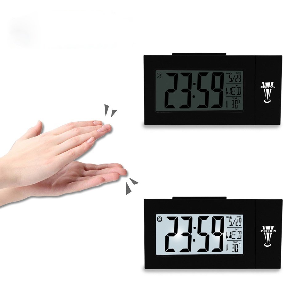 Réveil numérique LED avec projecteur, thermomètre de température, affichage de l'heure et de la Date, calendrier de Projection, chargeur USB, horloge de Table