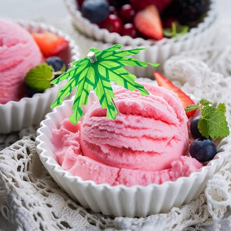 Paraguas de palmera de coco Tropical de 50 piezas, palo de sombrilla de cóctel hecho a mano para bebida de cóctel y decoración de comida