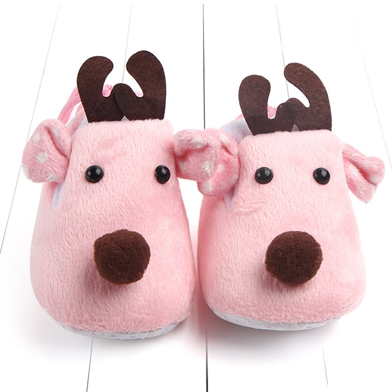 Baby småbarnsskor jul söt bomull ren höst vinter varm bomull fawn baby mjuk botten skor barn varmare skor: Rosa