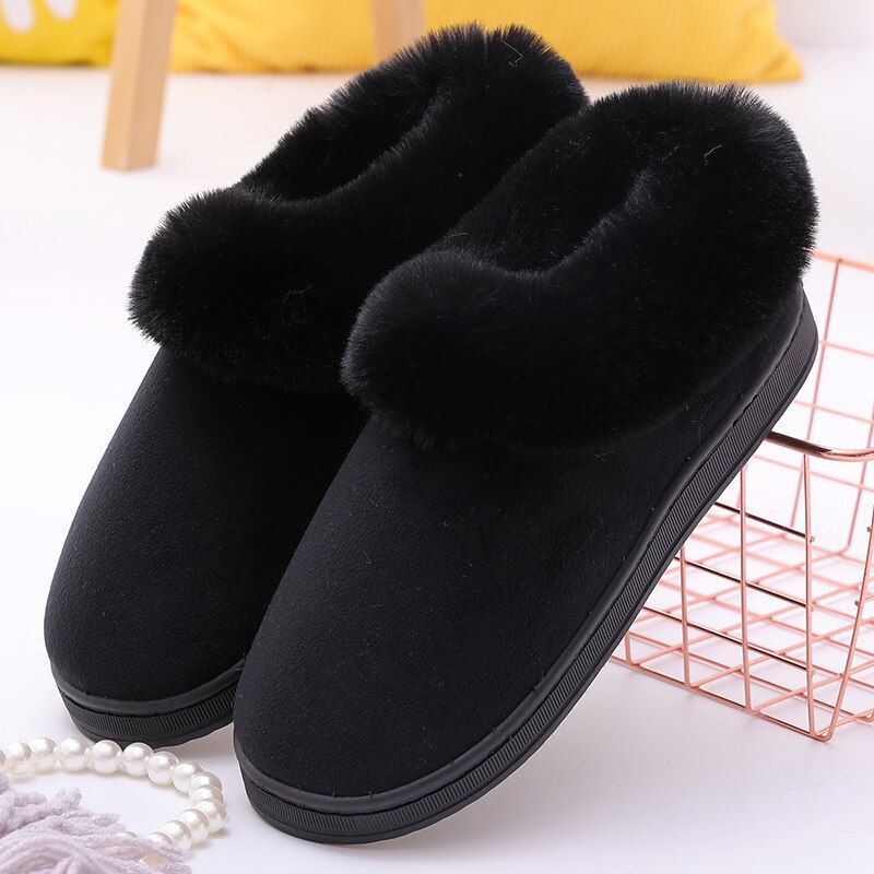 Vinter hem skor man house tofflor varma fuskpäls dam mjuk plysch lurvig enfärgad älskare män slides skor plus size