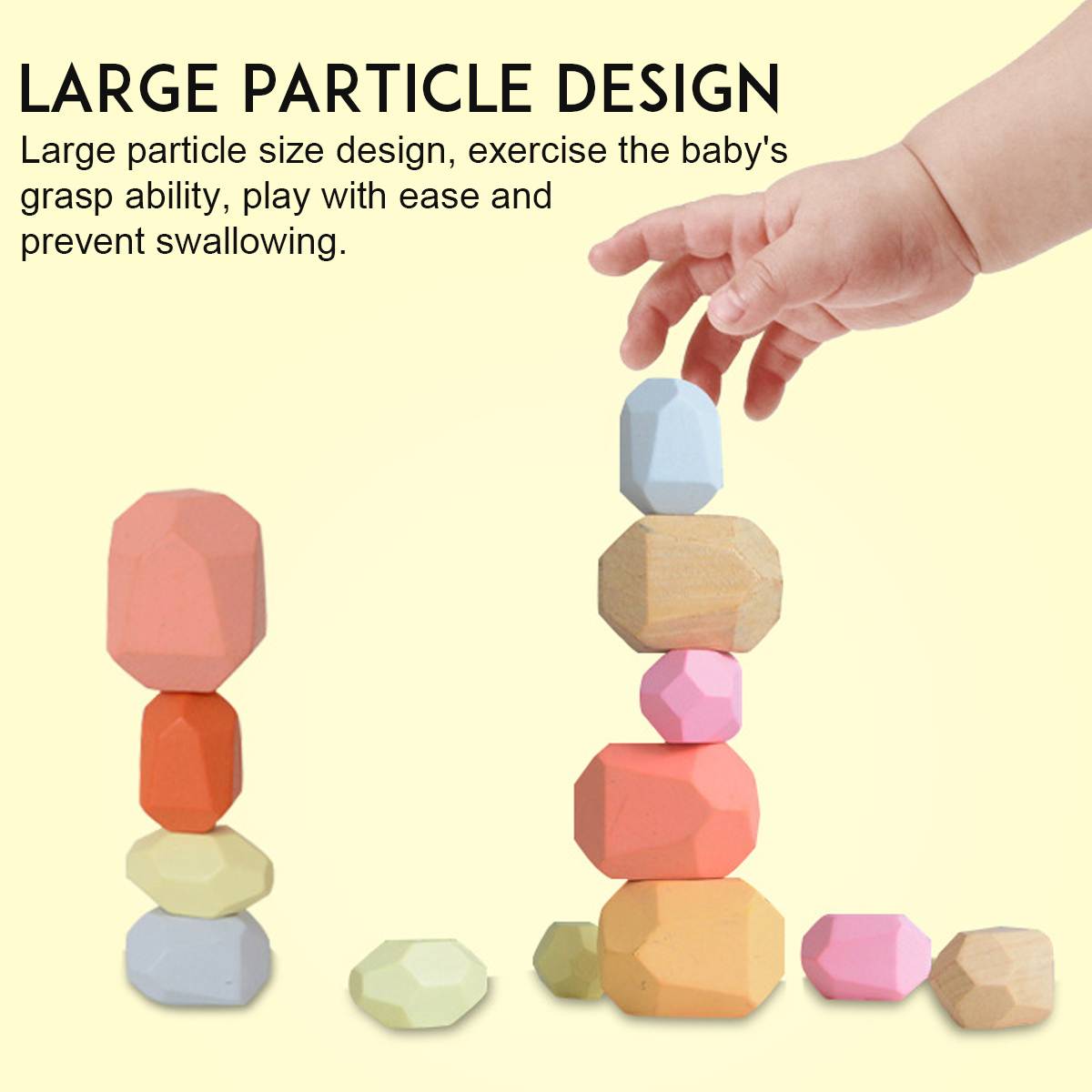 Wooden Colored Stone Children Building Block Educational Toy Nordic Style Stacking Game Rainbow Wooden Toy 5/10/16pcs