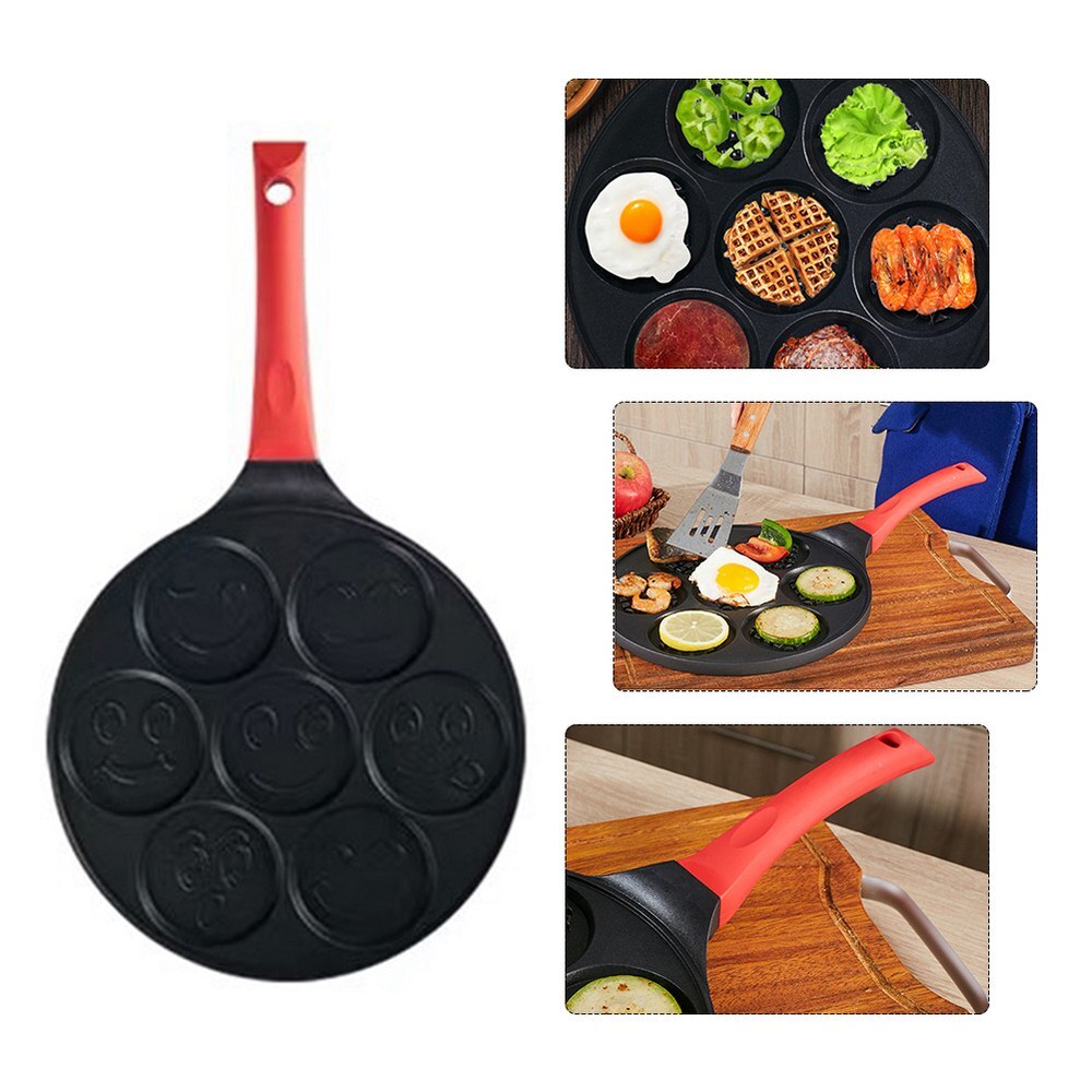 Ontbijtpot met zeven gaten, dieren- en smileypatroon, verschillende soorten smiley-dieren, koekenpannen, gegoten aluminiumlegering, siliconen pot: Lachend gezicht
