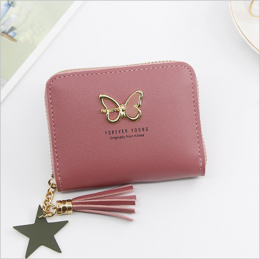 Ladies wallet cute student tassel pendant small PU wallet coin purse lady card bag