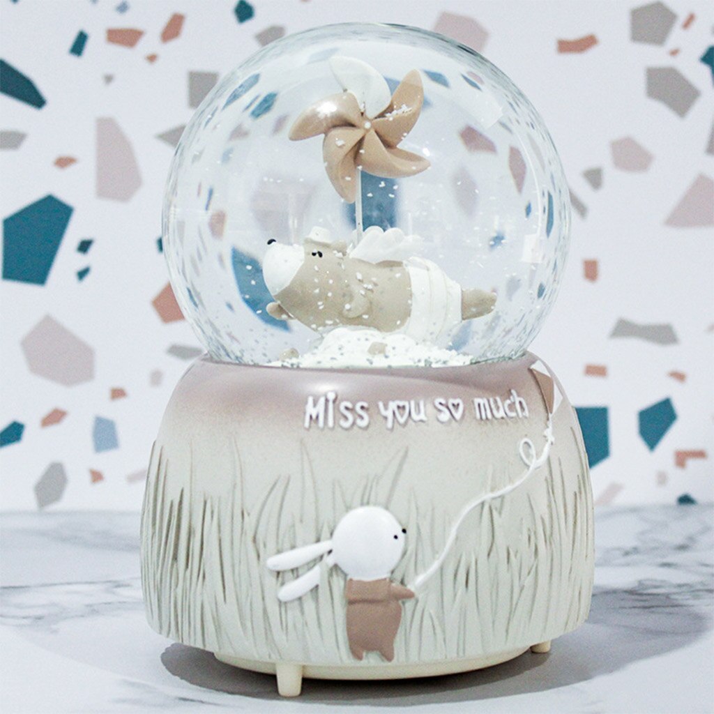 Novelty Crystal Ball Luminous Snow Globe Music Box Home Desktop Ornaments
