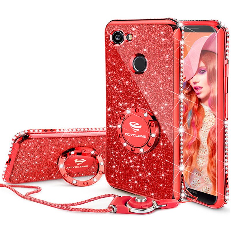 For Google Pixel 2Xl Case Luxury 360 Degree Kickstand Phone Housing case Rhinestone Bling Glitter Soft Slim 18:9 Inch Silicone