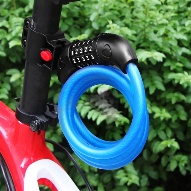 Bike Lock 5 Digit Code Combination Bicycle Security Lock 1200 mm x 12 mm Steel Cable Spiral Bike Cycling Bicycle Lock