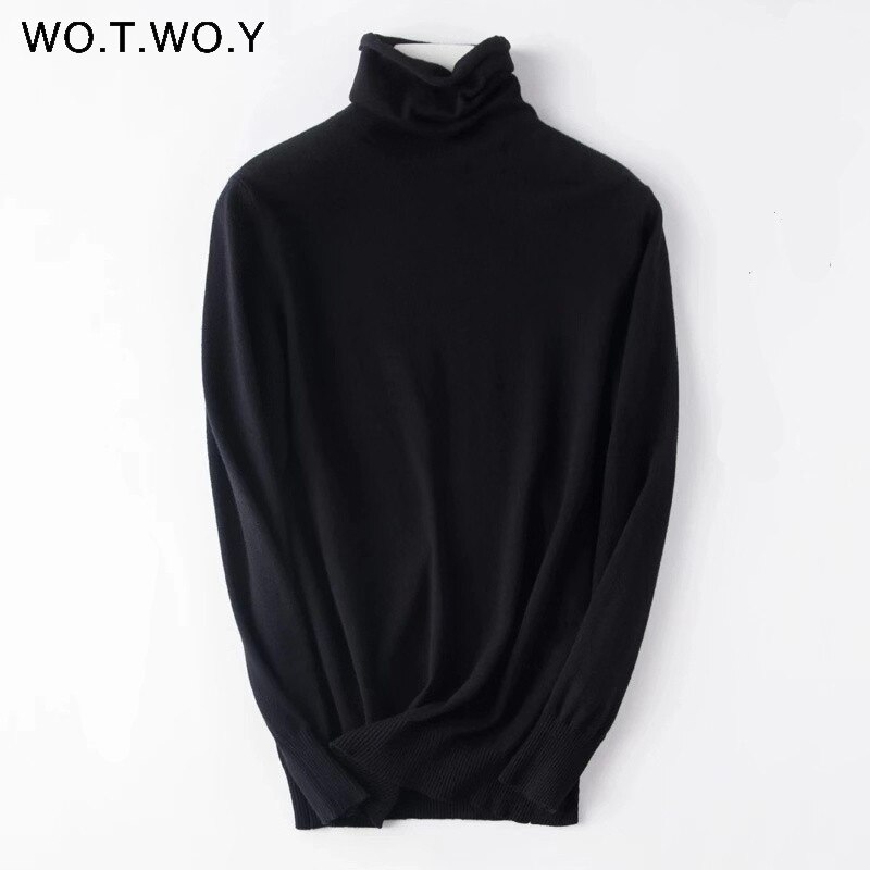 Wotwoy höst vinter slimmad tröja dam basic bottenstickat dam stickade bomullströjor femme jumper: 8260- svarta