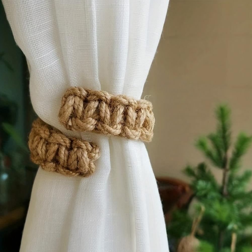 Corbatas trenzadas de cuerda de cáñamo, corbatas de cortina trenzadas de yute, corbatas de estilo clásico, decoración del hogar para cortinas