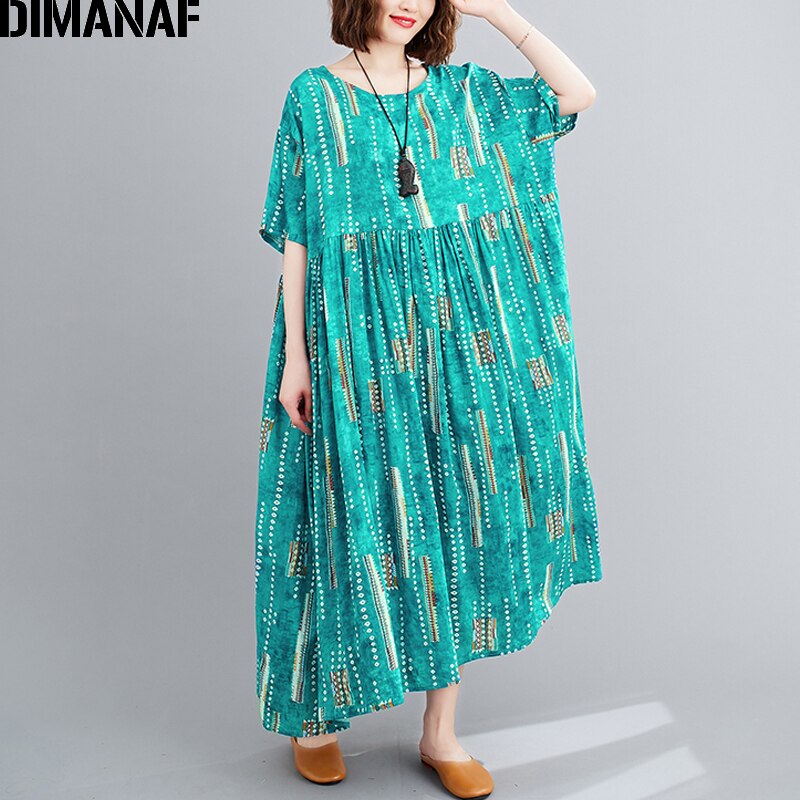 Dimanaf plus size vestido feminino verão vestido de verão algodão dot print vestidos solto plissado senhora maxi vestido 5xl 6xl roupas tamanho grande