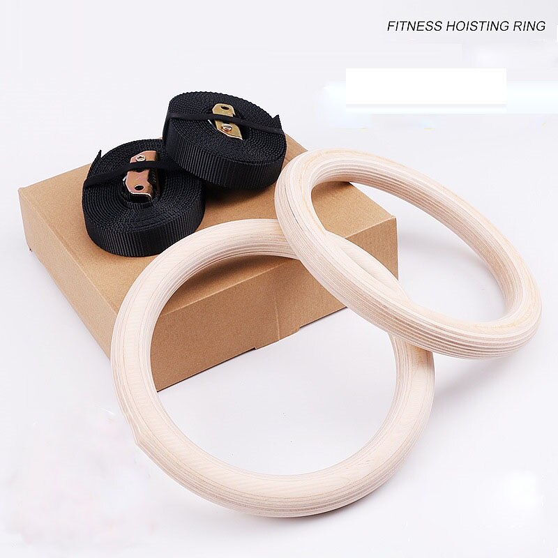 Indoor Gymnastics Fitness Sports Rings with Straps Wooden Rings Set Home Home Gym Fitness Pull Ups Strength Training Equipment