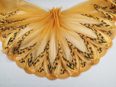 Borde de encaje 5 metros amarillo malla de gasa tul bordado tela cinta ropa vestido Material costura 17cm-26cm de ancho S5C224: 26cm 10.23in wide n9