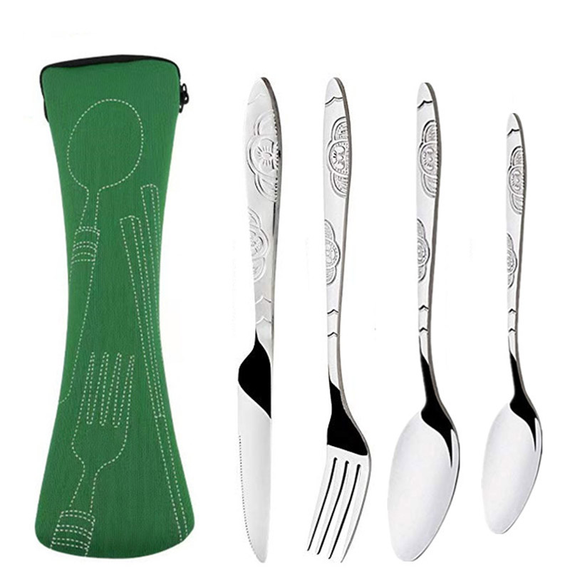 Edelstahl-Geschirrtasche, waschbar, mit Reißverschluss, Besteckset-Koffer, tragbare Tasche für Abendessen, Haushaltswerkzeug, Reisen, Camping, Löffel: Rosa