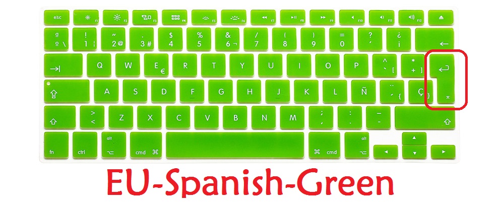 Eu Ons Spaanse Keyboard Voor Macbook Air Pro Retina 13 15 Spaans Toetsenbord Cover Silicium A1466 A1278 A1286 A1398 Toetsenbord huid: EU Green