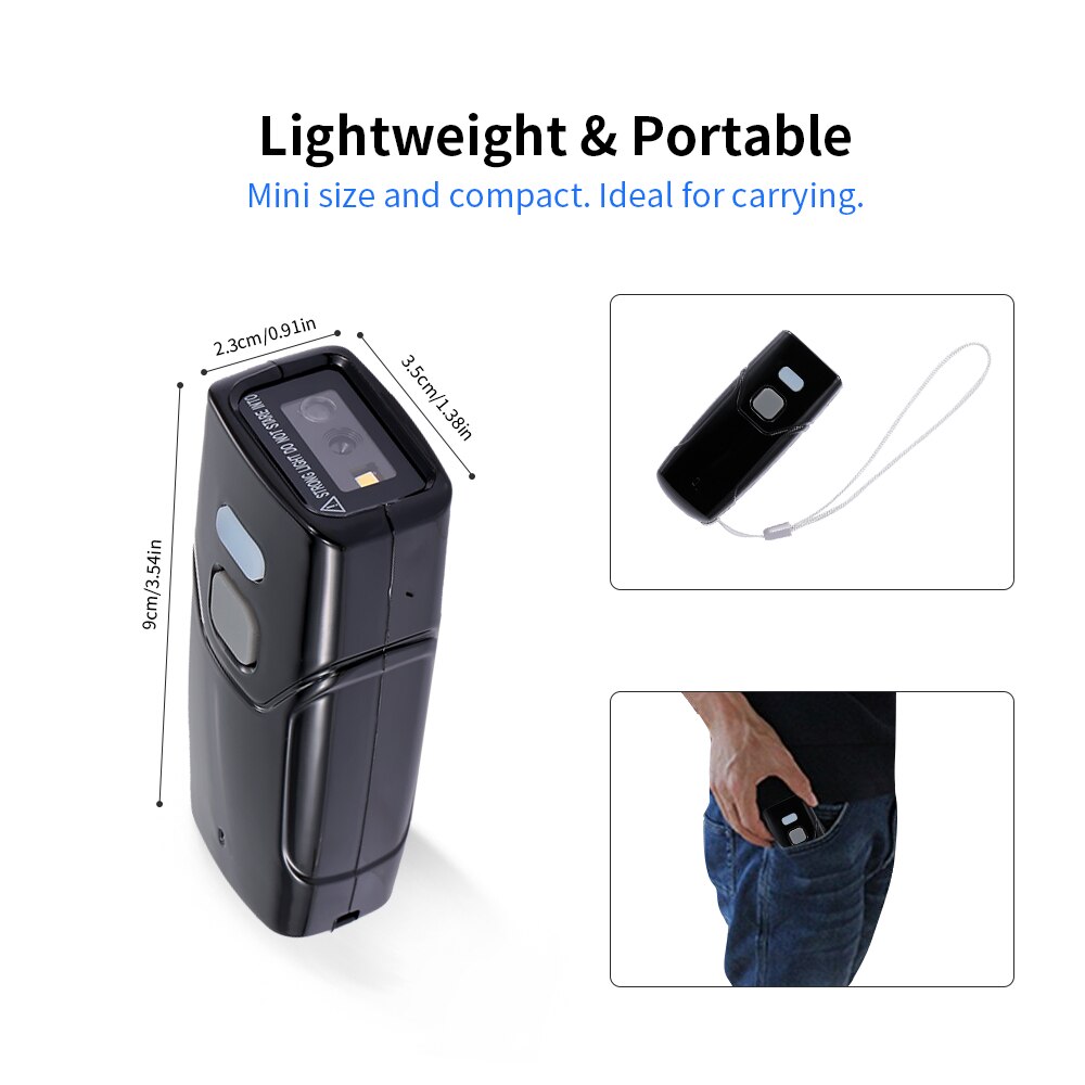 Portable Handheld Wireless 1D/2D Bar code Scanner BT & 2.4G Wireless Connection Portable Codebar/QR/ Data Matrix/PDF417 Scanner