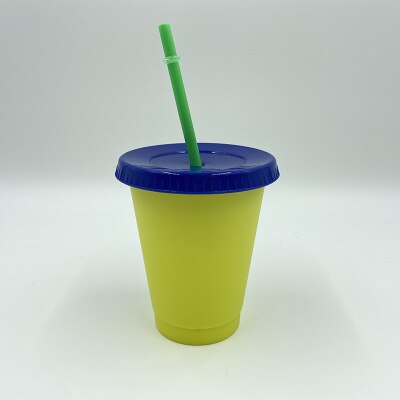 Color Changing Cold Drink Cups Reusable Temperature-Sensitive Plastic Colorful Coffee Cup with Lids and Straws 480ML: 3