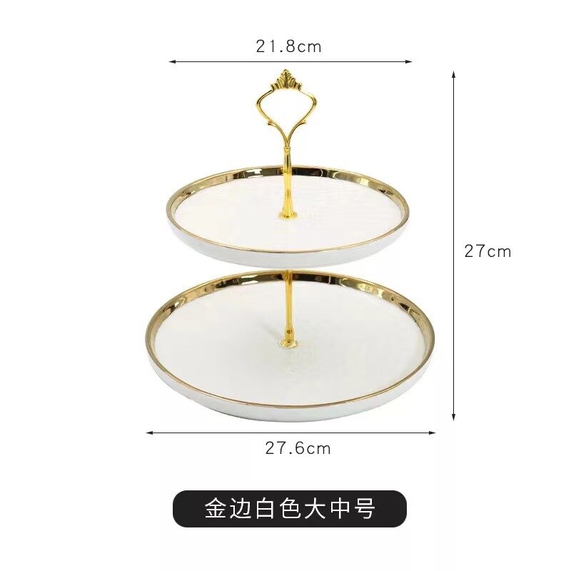 2 & 3 Tier Ceramic Plate Gold Rim Cake Stand Fruit Dessert Dish Home Party Decoration Porcelain Pastry Serving platter: A07 White Two layer