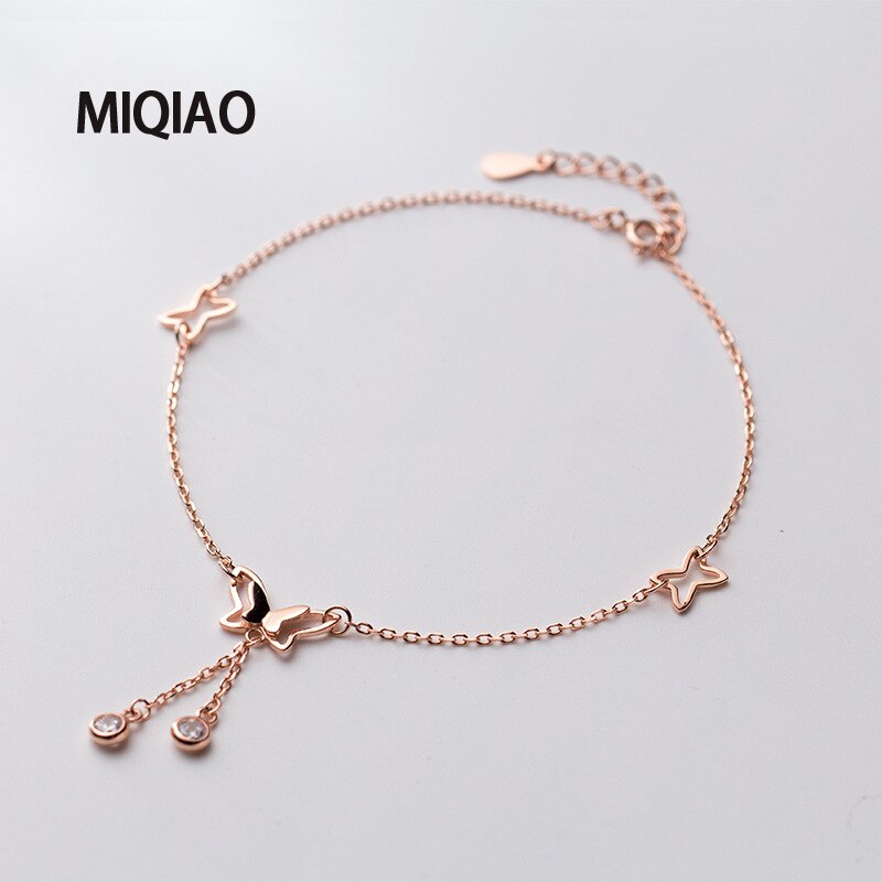 MIQIAO 925 Sterling Silber Knöchel fußkettchen Schmetterling Rose Gold Ketten Für Schmuck Frauen Fuß Zubehör Weibliche Armbinde Auf sterben Bein