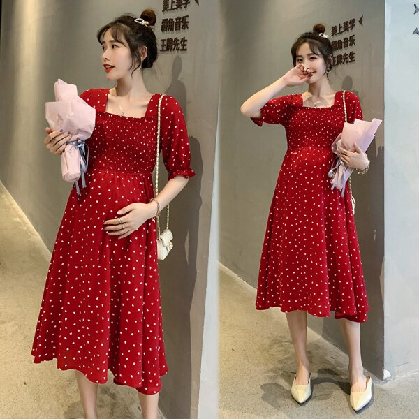 8161 sommer Koreanische Mutterschaft Kleid Süße schick EINE Linie Dünne verlieren Kleidung für Schwangere Frauen Heißer Schwangerschaft kleid: Punkt rot / L