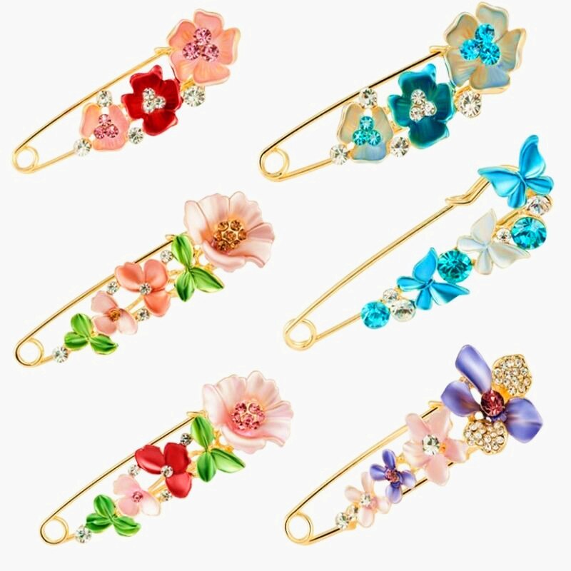 Sjal blomst broche diamant olie lilje tulipan sommerfugl stor nål sikkerhedsnål frakke kjole anti-genskin silke tørklæde spænde