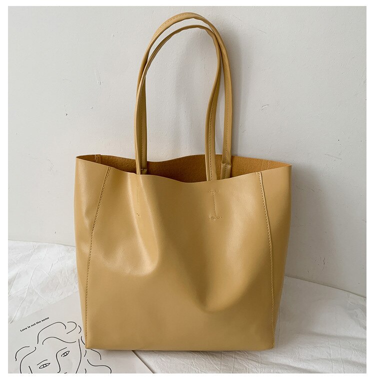 Vrouwen Tote Bag Grote Capaciteit Eenvoudige Pu Leer Vrouwelijke Schoudertassen Voor Dames Shoper Zak Luxe Goedkope Tassen: small yellow