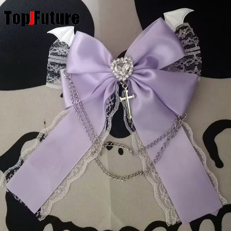 Gothic dark punk Subculture Abi y2k Millennium Girl lovely Little Devil cross Pendant Chain Lace hairgrips Hairpin clip : Lavender