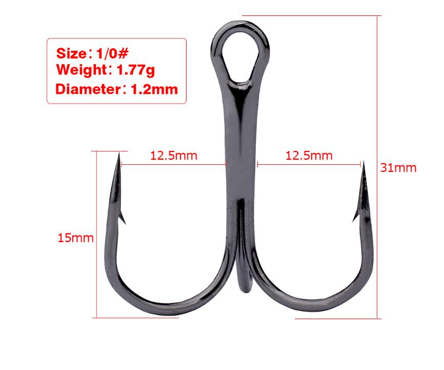 10 Uds. De anzuelos de pesca de Material de carbono de acero alto, anzuelo de pesca negro triple, redondos y doblados, para agua salada 3/0 #-10 #, herramientas de aparejos