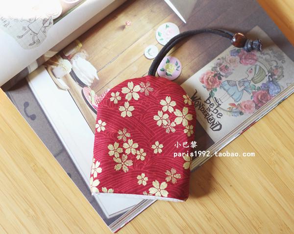 Handgemaakte vrouwen canvas trekkoord Sleutelhouder autosleutel protector Meisje Leuke key case Auto Sleutelhouder: Red gold flower