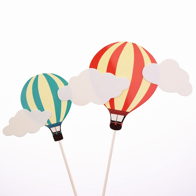 2pcs/lot Air Balloon Birthday Wedding Cake Topper Flags For Birthday Wedding Party Cake Baking Decor