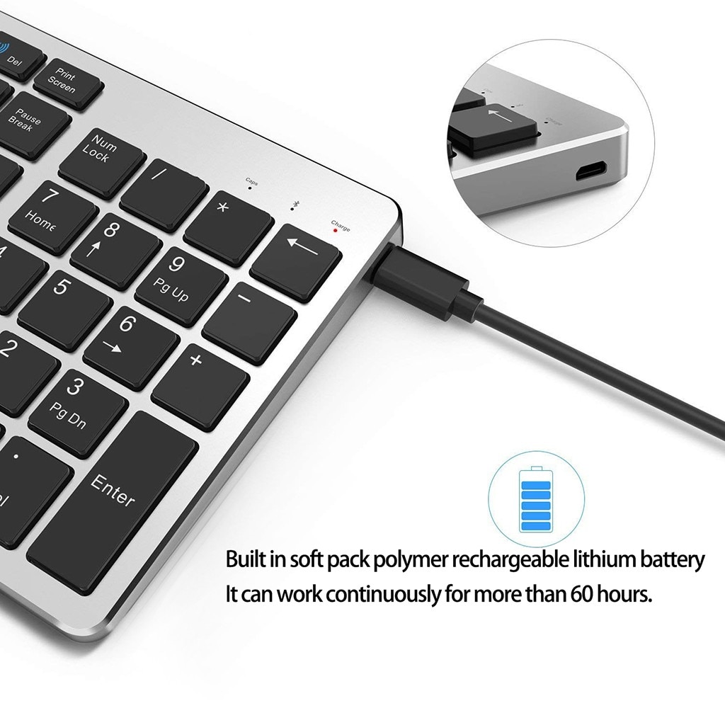 Bluetooth Keyboard, Rechargeable Portable BT Wireless Keyboard with Number The full size keyboard includes fast-access keys