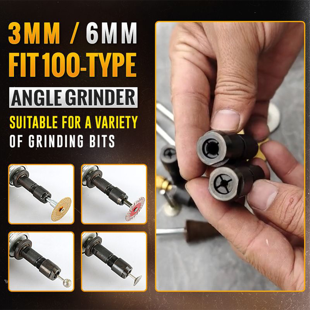 3+6mm- vinkelsliper modifisert adapter til rettsliperchuck for 100-- type vinkelsliper  m10*1.5- gjengeskjæring trebearbeiding også