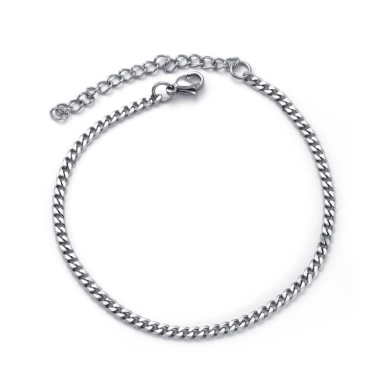 Mode Cubaanse Ketting Armband Voor Mannen Vrouwen 316L Rvs Mannelijke Sieraden Armbanden Met Extender Verstelbare Bangle: Silver 3mm