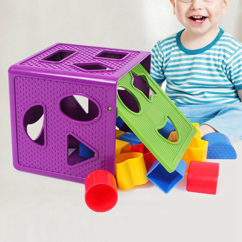 Square Baby Blocks Shape Sorter Toy Blocks Multi Shapes Color Recognition Toys Box