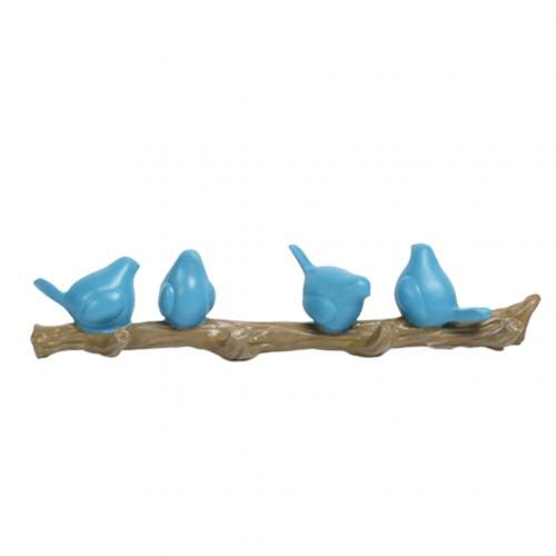 Wall Decorative Hooks Resin 2/3/4 Birds Door Hangers Wall Decorations Hooks Hat Scarf Key Hanger Hooks Wall Hanging Hooks: Blue 4 Birds