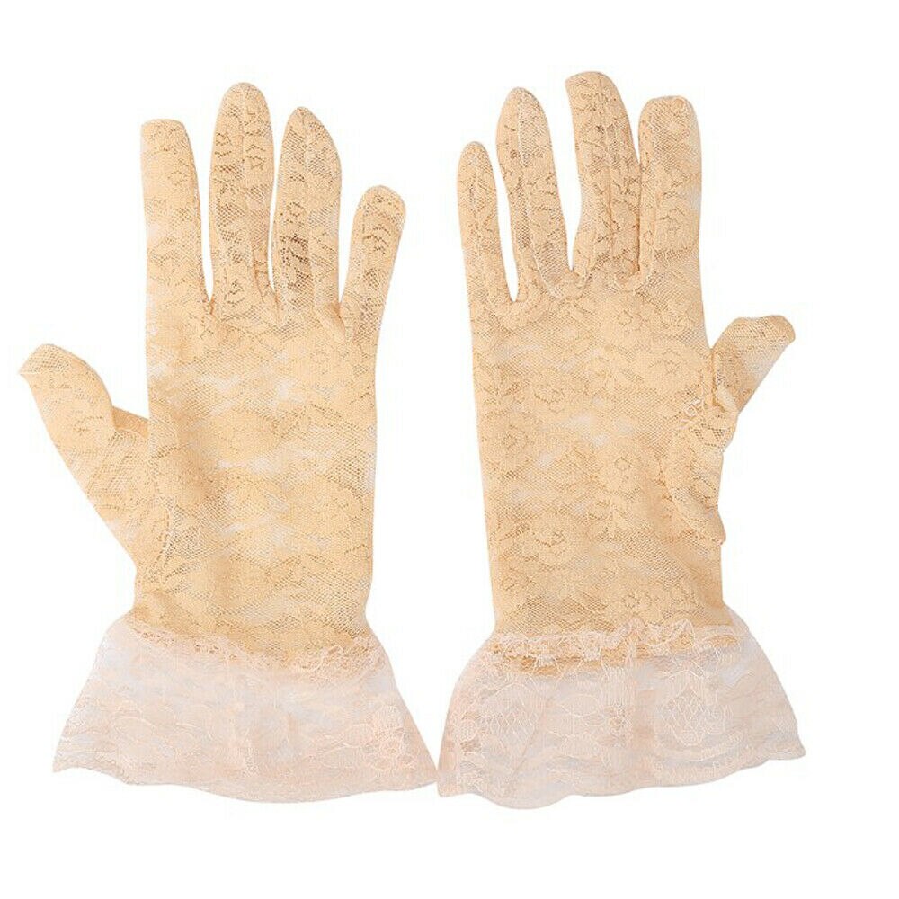 Women Lady Lace Ruffles Floral Gloves Party Prom Bride Wrist Mittens Beige Black Pink Red White: Beige