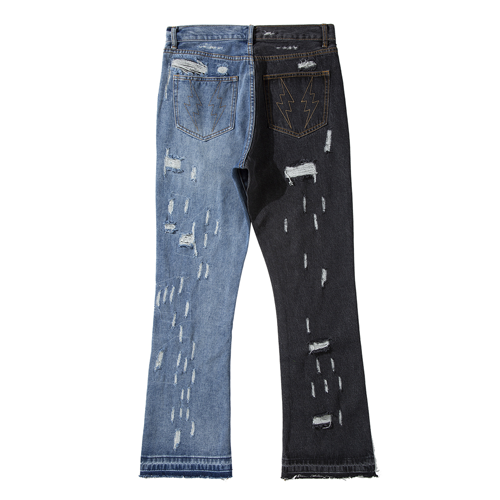 Swag – jean délavé délavé et délavé pour homme, pantalon en Denim évasé, coupe ajustée, style Hip Hop, noir et bleu: Black / Asian M