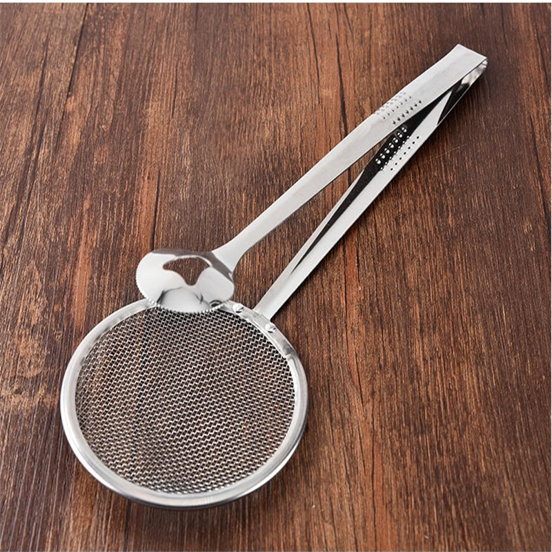 Filter Spoon with Clip Multi-functional Stainless Steel Colander Oil-Frying Filter Fried Food Clip Kitchen Tongs: Default Title