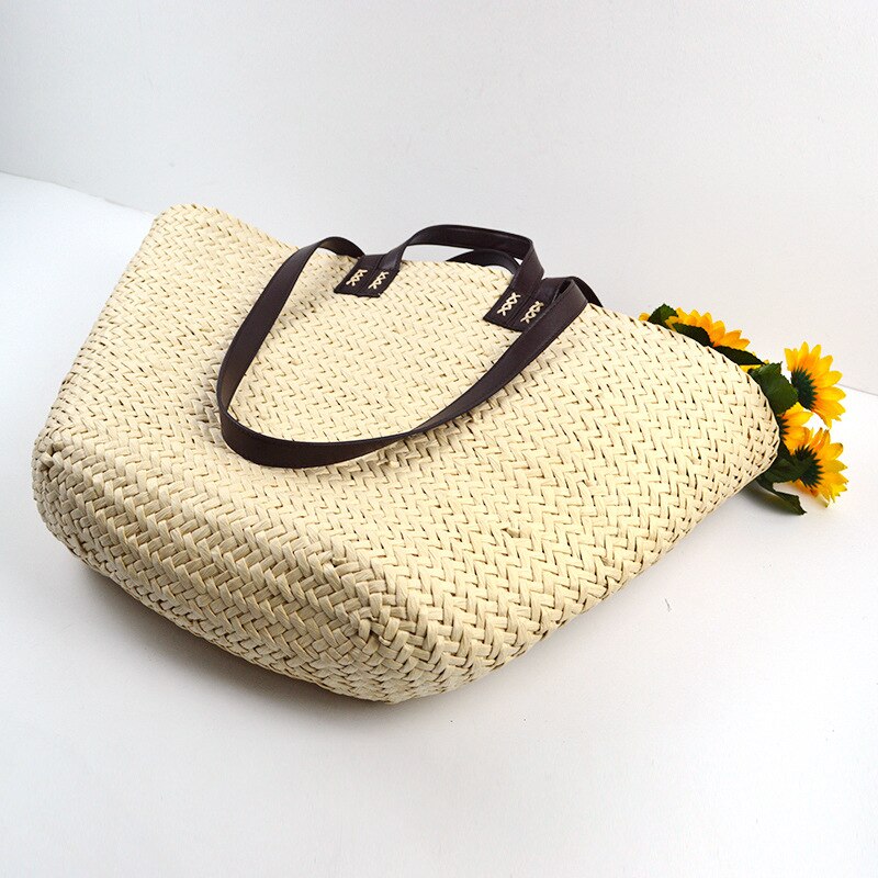 Weave Straw Female Tote Bags 2022 Summer Women's Handbags Contrast Color Shoulder Bags Vacation Ladies Travel Straw Bag