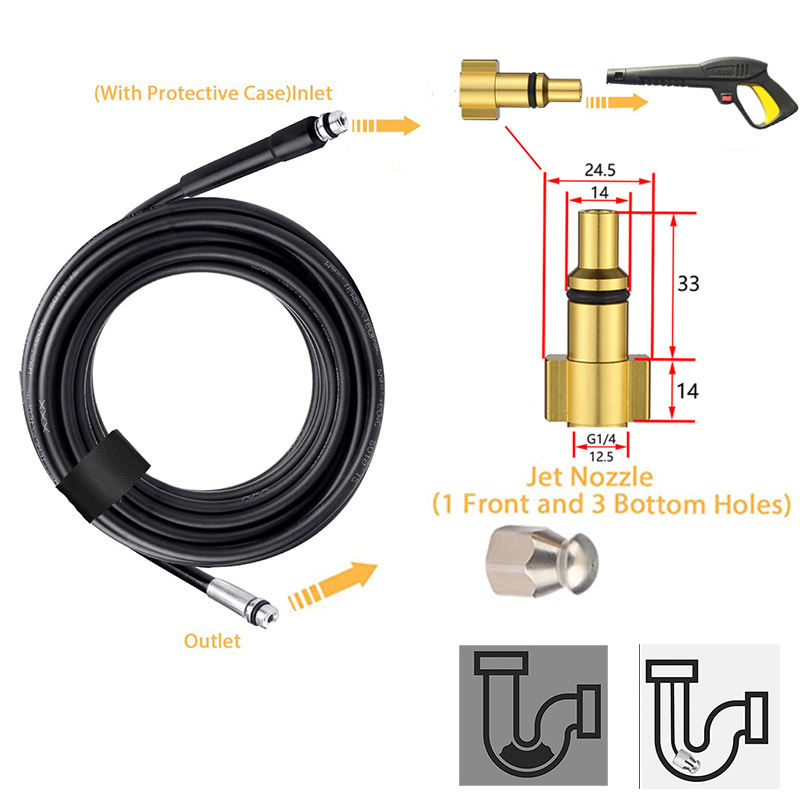 6m 10m 15m 20 meters 160bar Sewer Drain Water Cleaning Hose For Lavor