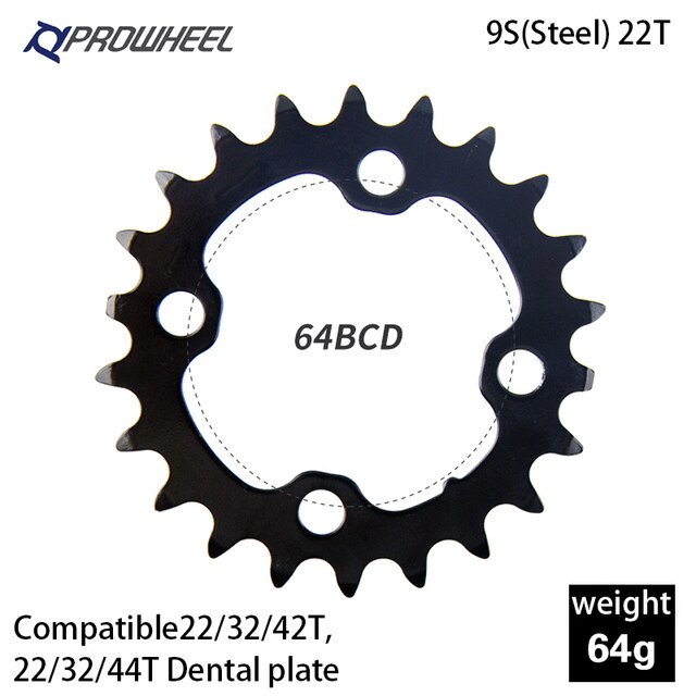PROWHEEL Road Chainring 64/96/104BCD Mountain Bike Chainwheel 22/24/30/32/40/ 42/ 44T Sprocket Aluminum Alloy Steel Tooth Plate: 9S 64BCD 22T