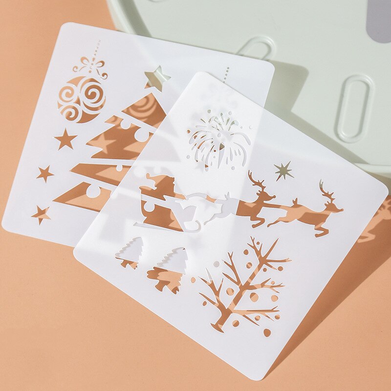 EZONE, regla de pintura de Navidad, de alce, de Navidad, Forma del árbol, plantilla hueca, sello, herramienta de dibujo DIY, papelería de Estudiante