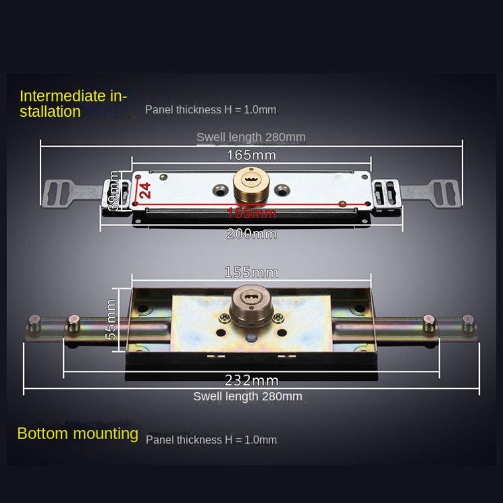 Alloy Roller Shutter Door Lock Middle Bottom with Key Roll Gate Lock Thicken Hardware Anti-theft Locks Garage