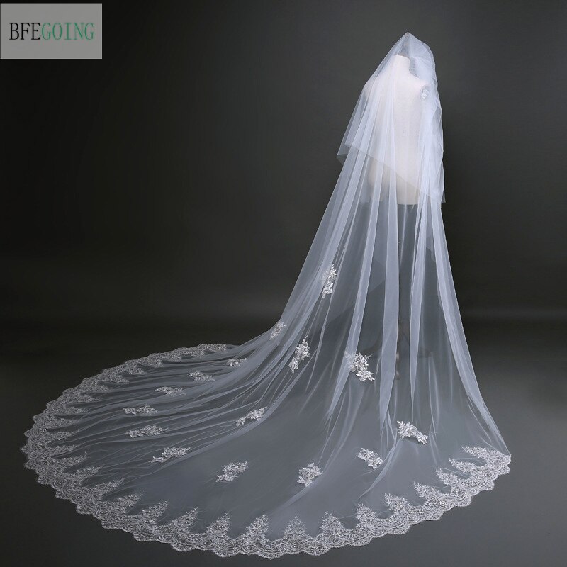 3 m tule kant kralen bruidssluier lange sluier